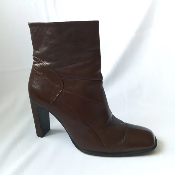 3.5" Heels Brown Real-Leather Ankle Zipper Boots - Picture 10 of 16